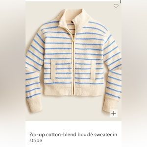 J.Crew full zip bouclé sweater cream blue stripe
